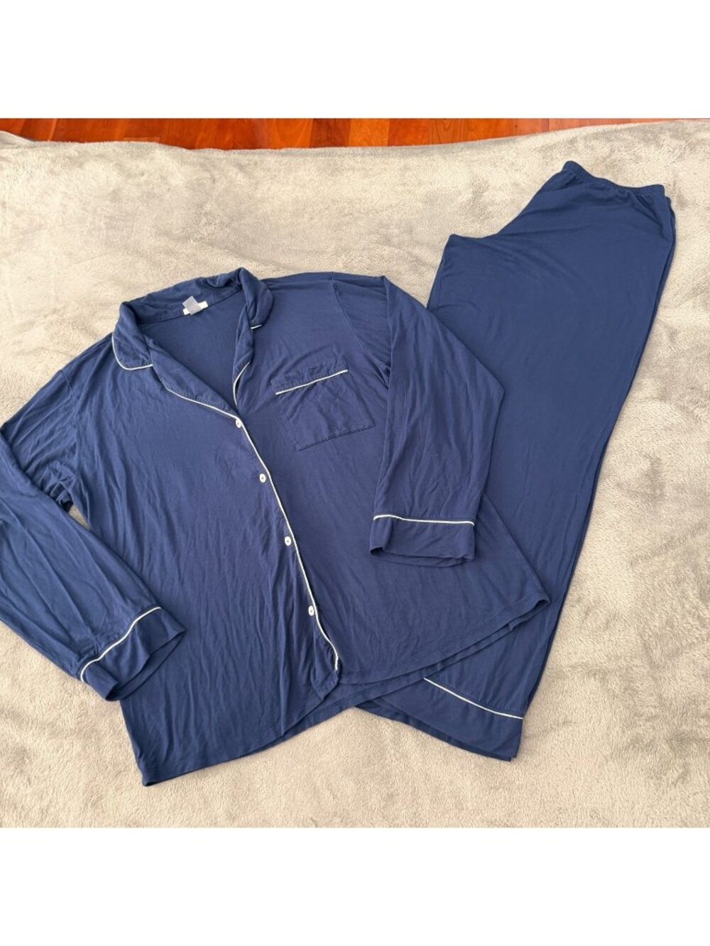 Eberjay Navy Blue Pajamas Set Womens LARGE Long Sleeve Shirt Pants